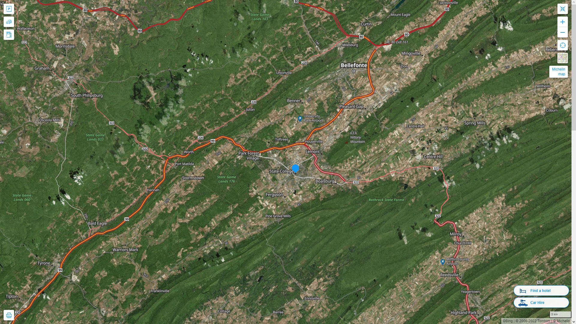 State College Pennsylvania Highway and Road Map with Satellite View